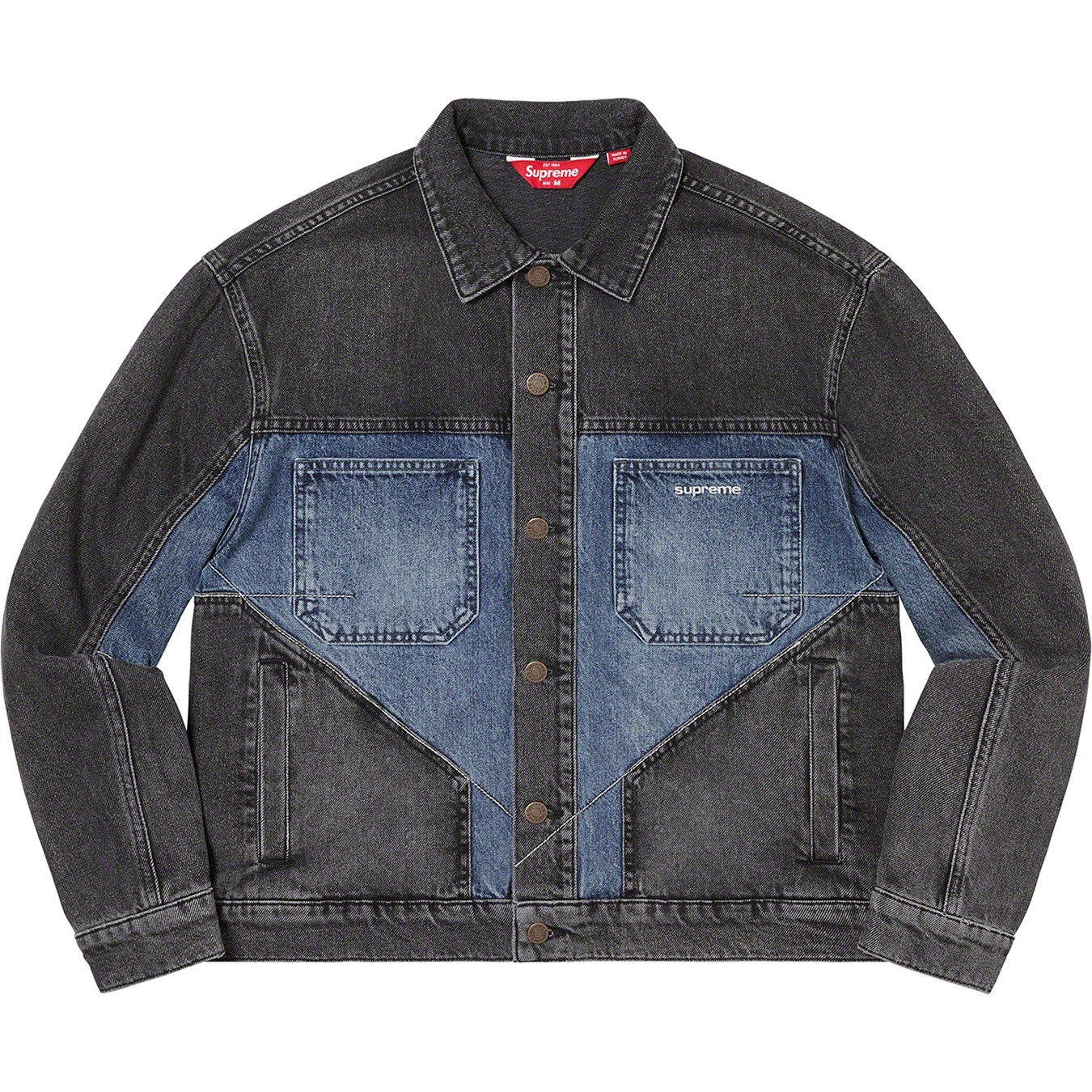 2-Tone Paneled Denim Jacket view 15